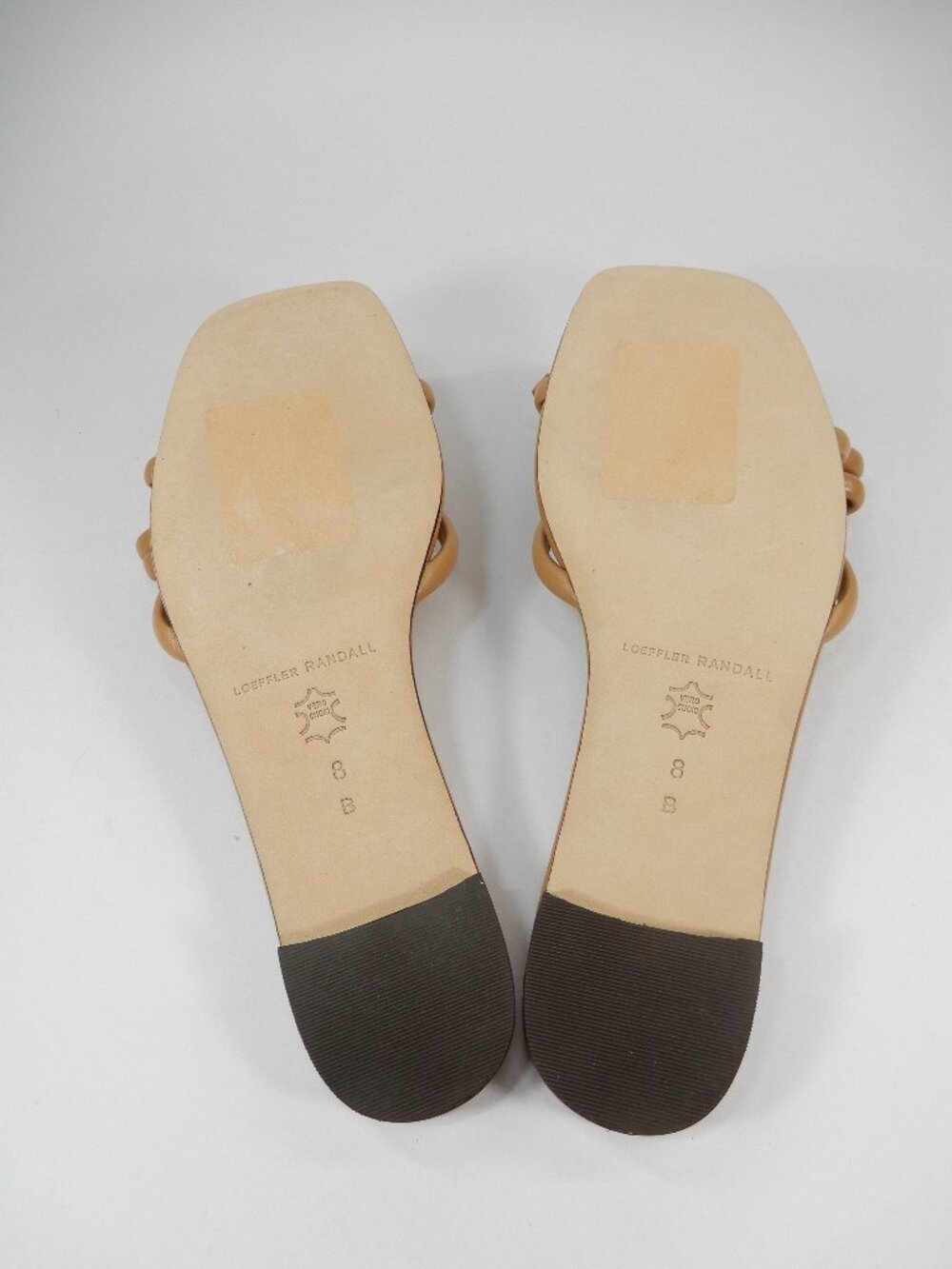 Loeffler Randall Hadley Bow Flat SANDALS Size 8 Tan Leather Square Toe NEW $250 - Picture 14 of 15